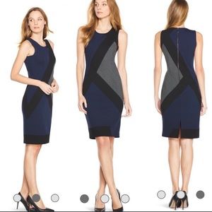 White House Black Market Black, Gray, and Navy Blue Sheath Dress